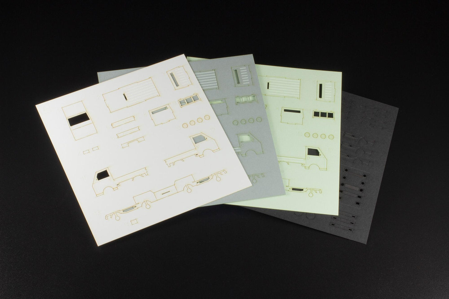1/80 Scale Paper kit Town Corner Accessory Series kei truck(white/silver/pale green)
