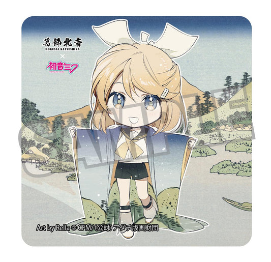 Hokusai Katsushika x Hatsune Miku Rella Sticker Kagamine Rin Mini Character Reflection in Lake at Misaka in Kai Province
