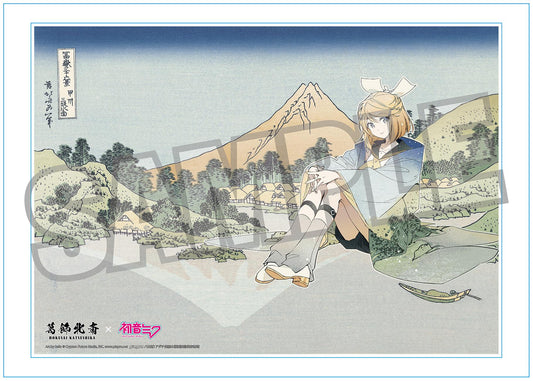 Hokusai Katsushika x Hatsune Miku by Rella A3 Acrylic Panel with Serial Number Kagamine Rin Reflection in Lake at Misaka in Kai Province