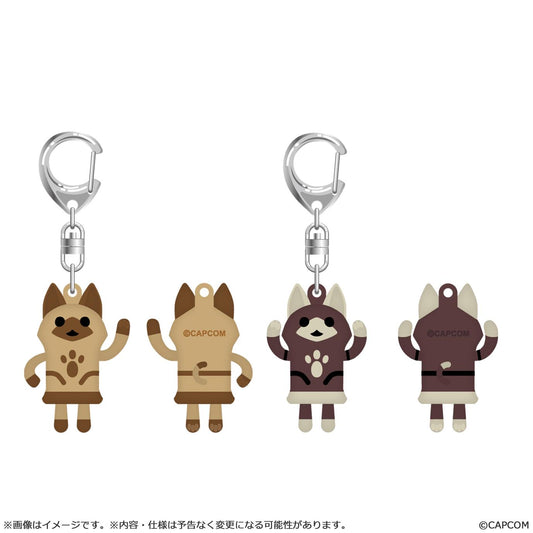Monster Hunter Wilds rubber keychain Dancing White Cat/Dancing Black Cat set
