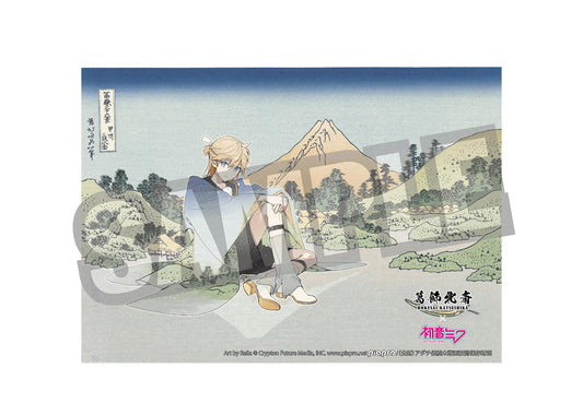 Hokusai Katsushika x Hatsune Miku by Rella Fabric Poster Kagamine Len Reflection in Lake at Misaka in Kai Province