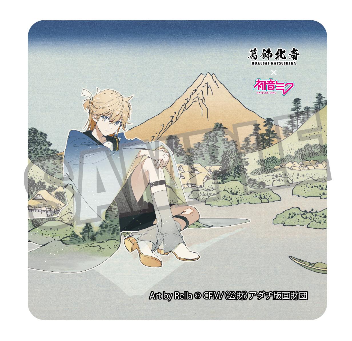 Hokusai Katsushika x Hatsune Miku Rella Sticker Kagamine Len Reflection in Lake at Misaka in Kai Province