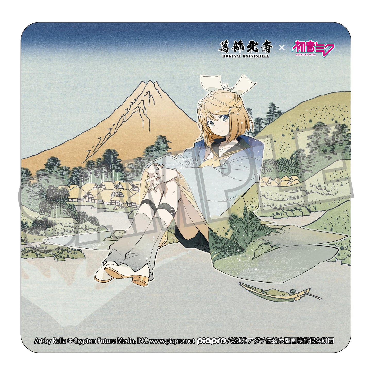 Hokusai Katsushika x Hatsune Miku by Rella Car Magnet Kagamine Rin Reflection in Lake at Misaka in Kai Province