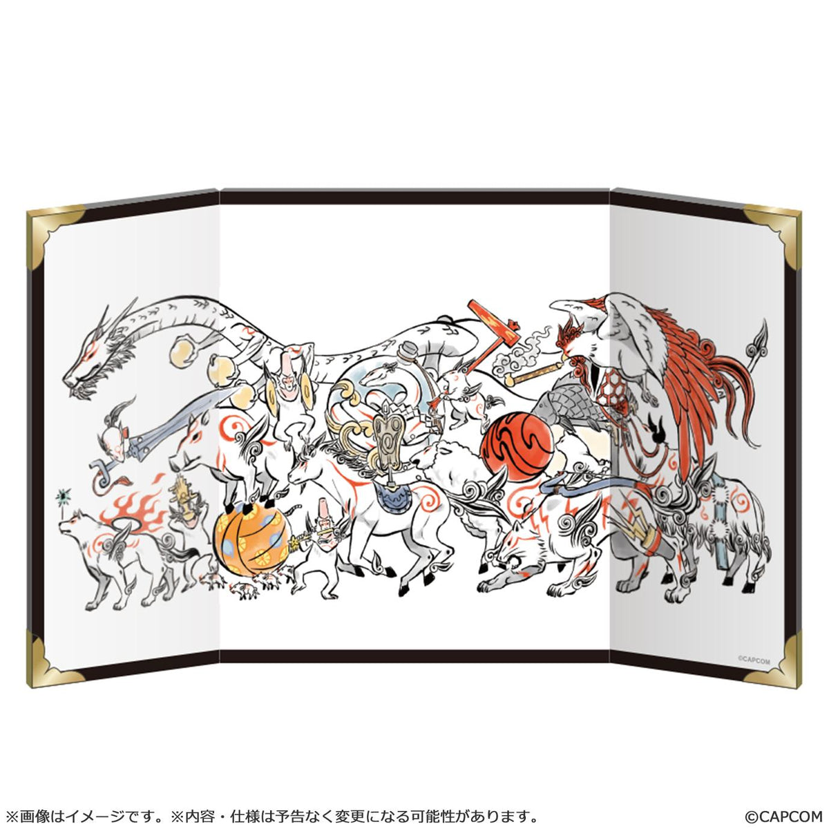 【Okami 20th Anniversary Reprint Art Project】Mini folding screen Fudegami Daikoushin -From Okami 10th Anniversary-