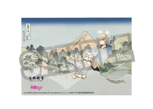 Hokusai Katsushika x Hatsune Miku by Rella Fabric Poster Kagamine Rin Reflection in Lake at Misaka in Kai Province