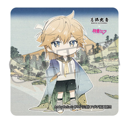 Hokusai Katsushika x Hatsune Miku Rella Sticker Kagamine Len Mini Character Reflection in Lake at Misaka in Kai Province