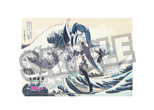 Hokusai Katsushika x Hatsune Miku by Rella Fabric Poster Hatsune Miku The Great Wave off Kanagawa