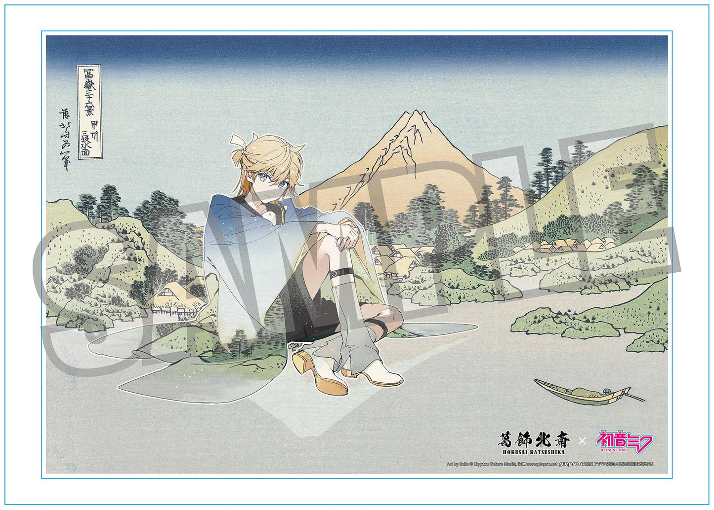 Hokusai Katsushika x Hatsune Miku by Rella A3 Acrylic Panel with Serial Number Kagamine Len Reflection in Lake at Misaka in Kai Province